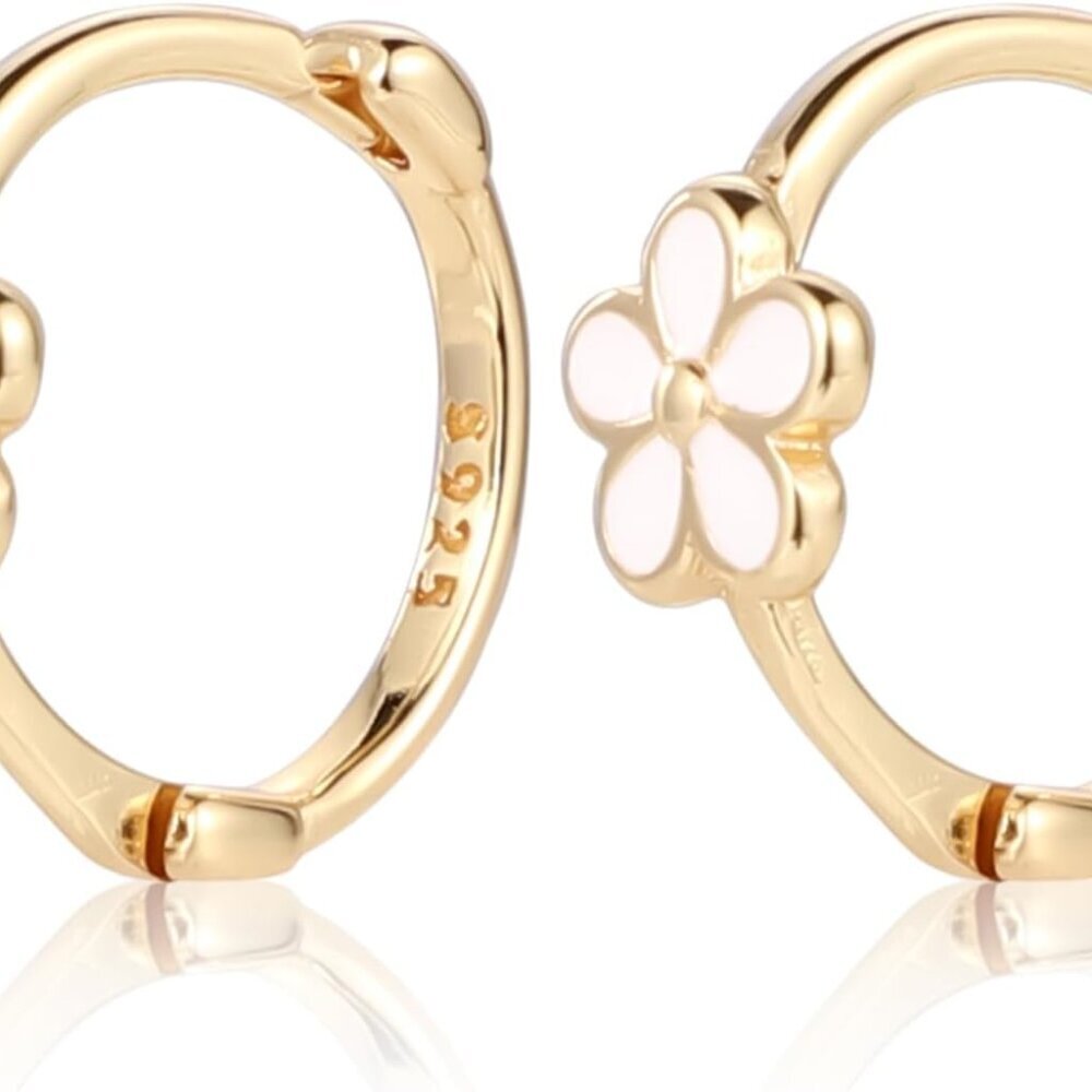 925 Sterling Silver Daisy Hoop Earrings, Flower Hoop Earrings Stylish Round Hugg